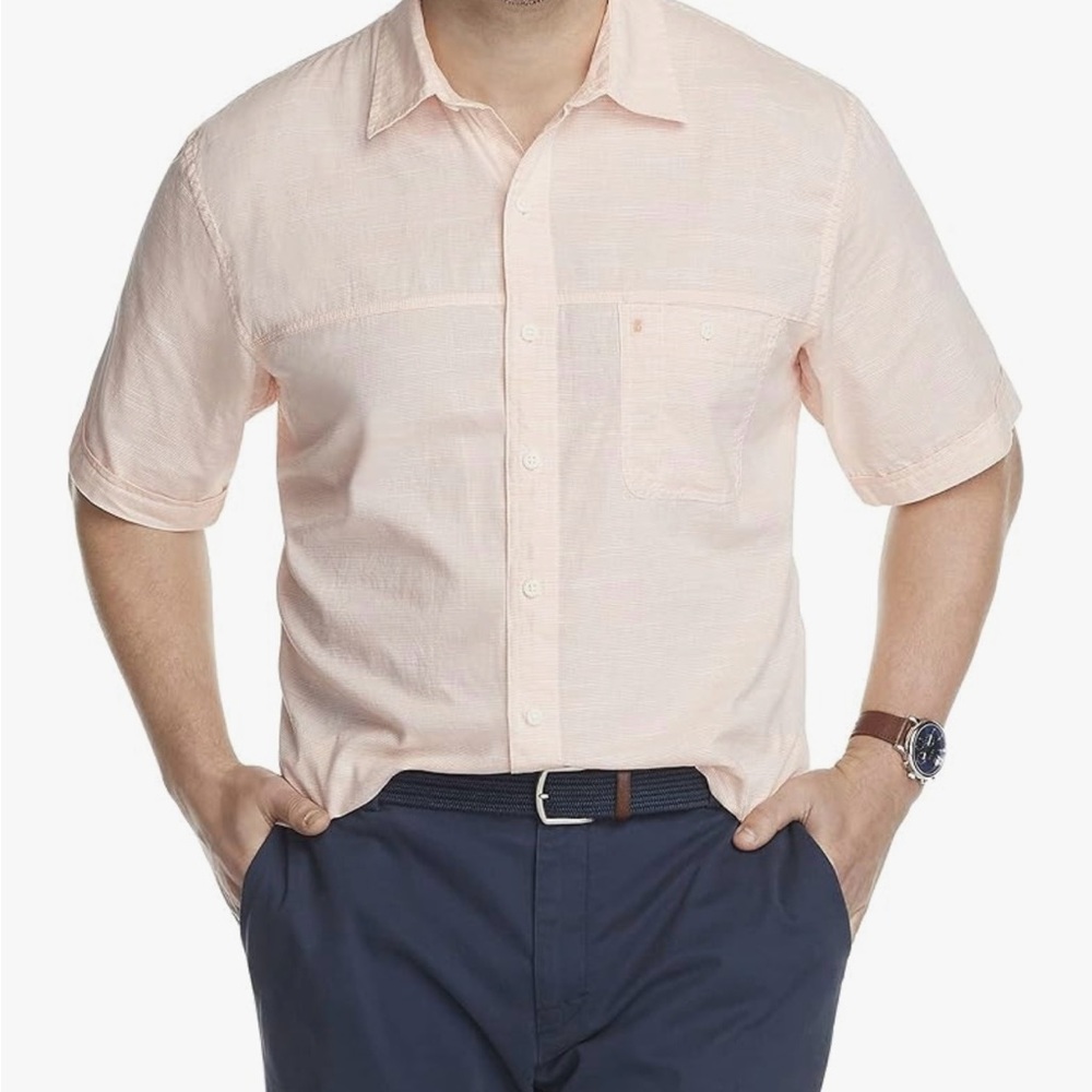 IZOD Men's Large Pink Cantaloupe Short Sleeve Shirt Button Down Great condition